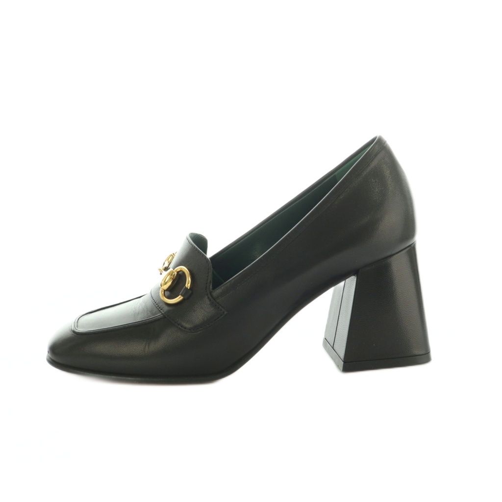 Gucci Horsebit Heel Loafers Moccasin Square Toe Block 36.5 Black — view 2