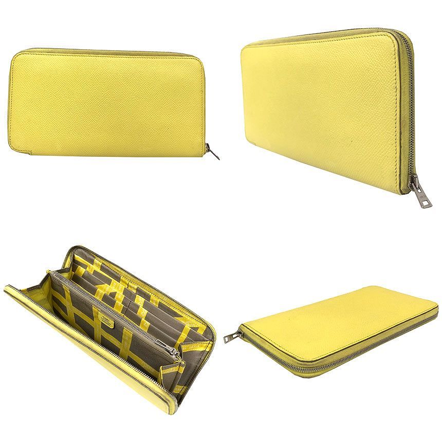 Hermes Azap Silk in Long Zip Around Wallet Bolduc Au Carre Ribbon Pattern Lemon — view 2