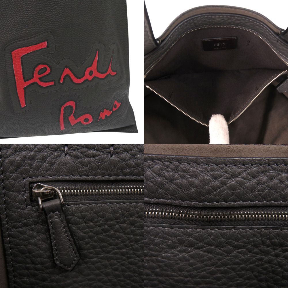 Fendi Roma Flat Tote Silver Leather Suede Gray Red Shoulder Bag — view 9