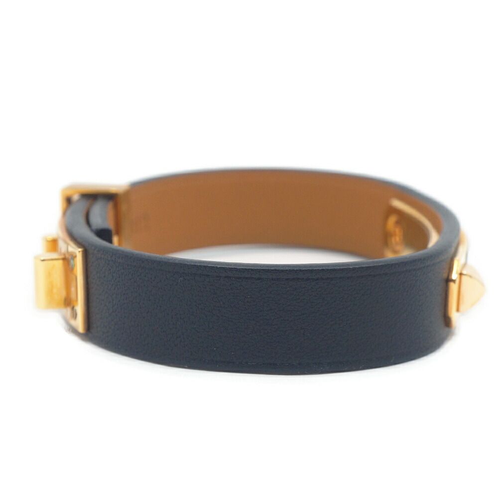 Hermes Asdoucle Bracelet Leather Black Gold T2 — view 2