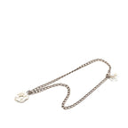 Chanel Camellia CC Logo Chain Pendant Necklace White Silver Metal Enamel — view 3