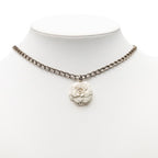 Chanel Camellia CC Logo Chain Pendant Necklace White Silver Metal Enamel — view 4