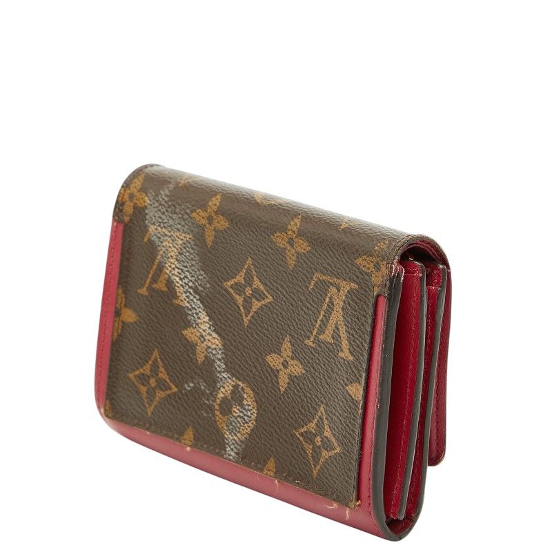 Louis Vuitton Monogram Portefeuille Floral Compact Bifold Wallet Brown Fuchsia — view 2