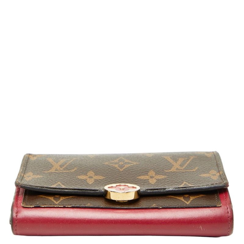 Louis Vuitton Monogram Portefeuille Floral Compact Bifold Wallet Brown Fuchsia — view 3