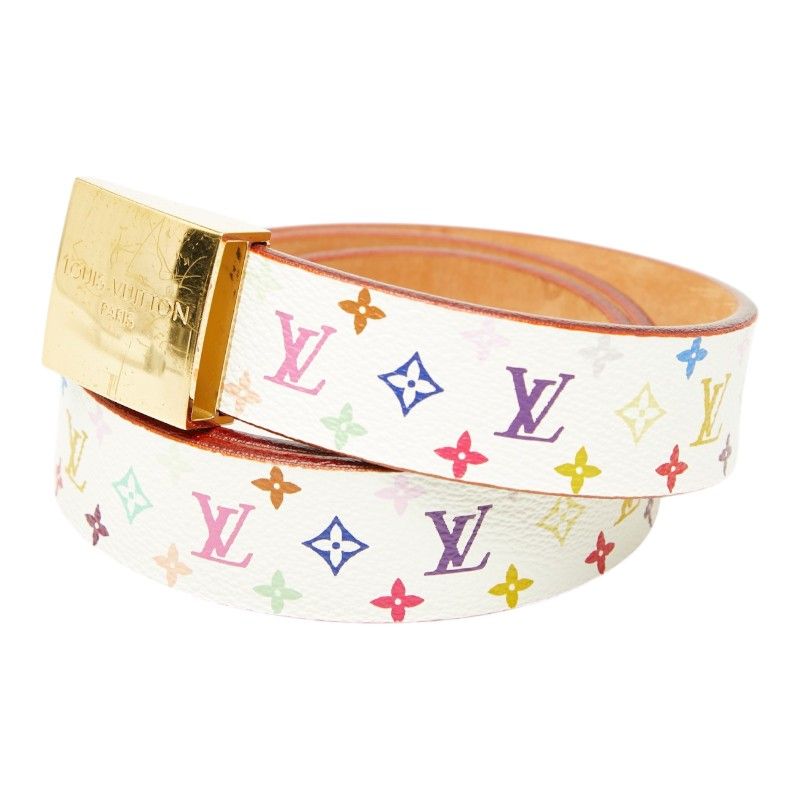 Louis Vuitton Monogram Multicolor Ceinture Carre 80 32 White Gold Leather Belt — view 2