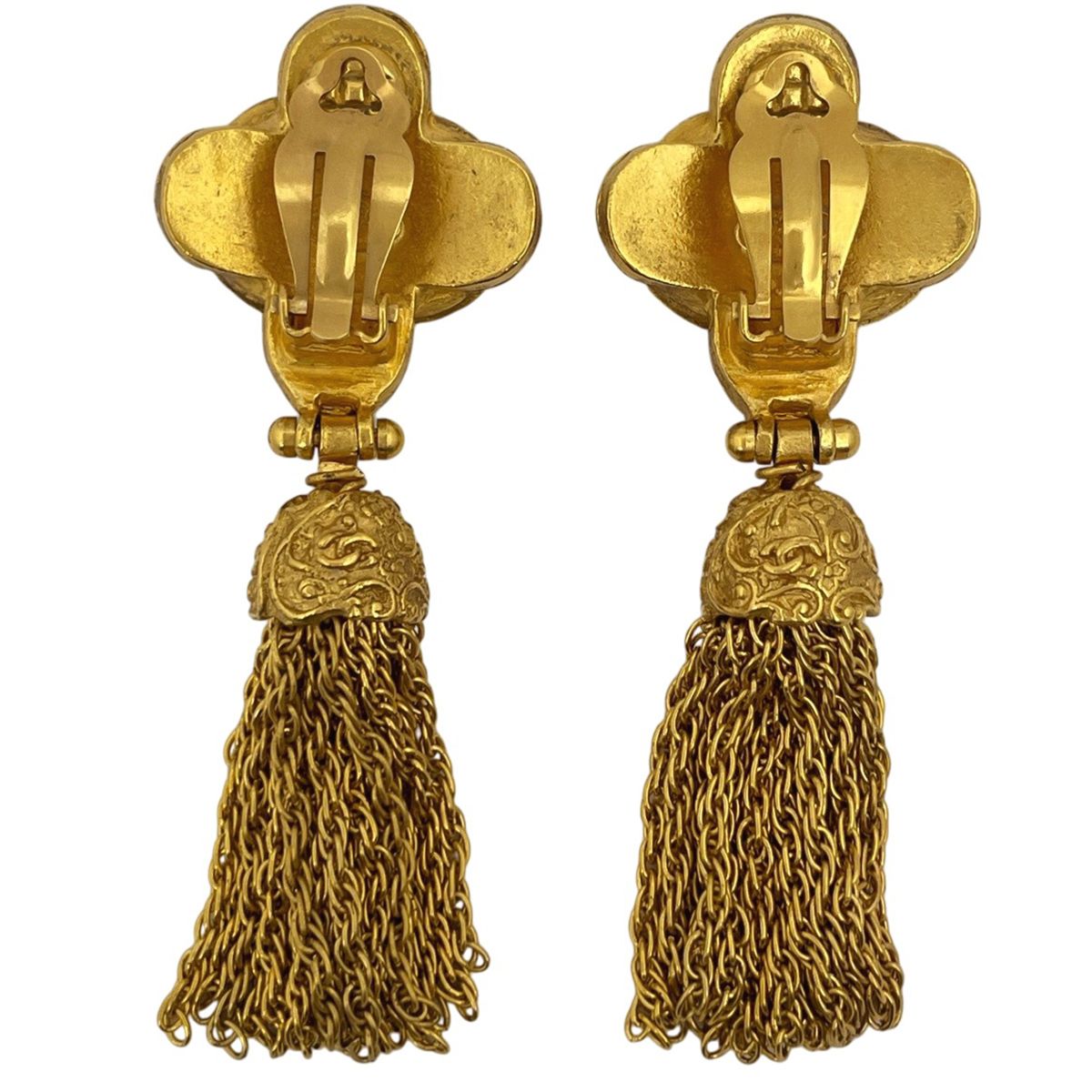 Chanel CC Logo Earrings Fringe Gold Plated — view 3