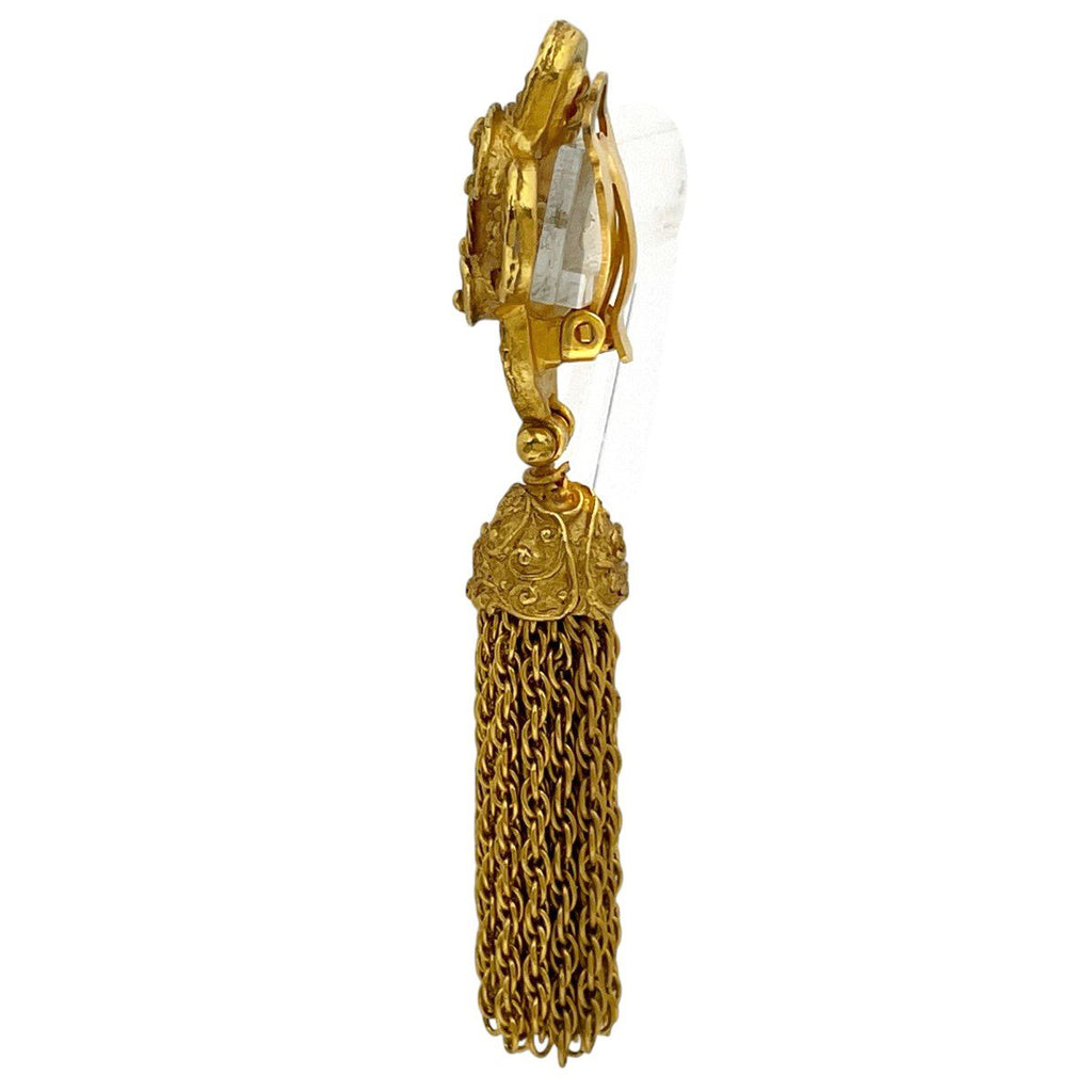 Chanel CC Logo Earrings Fringe Gold Plated — view 2