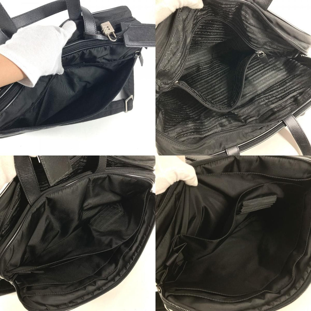 Prada Business Bag Triangle Logo Leather Nylon Black — view 8