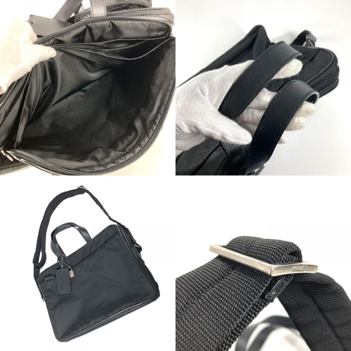 Prada Business Bag Triangle Logo Leather Nylon Black — view 9