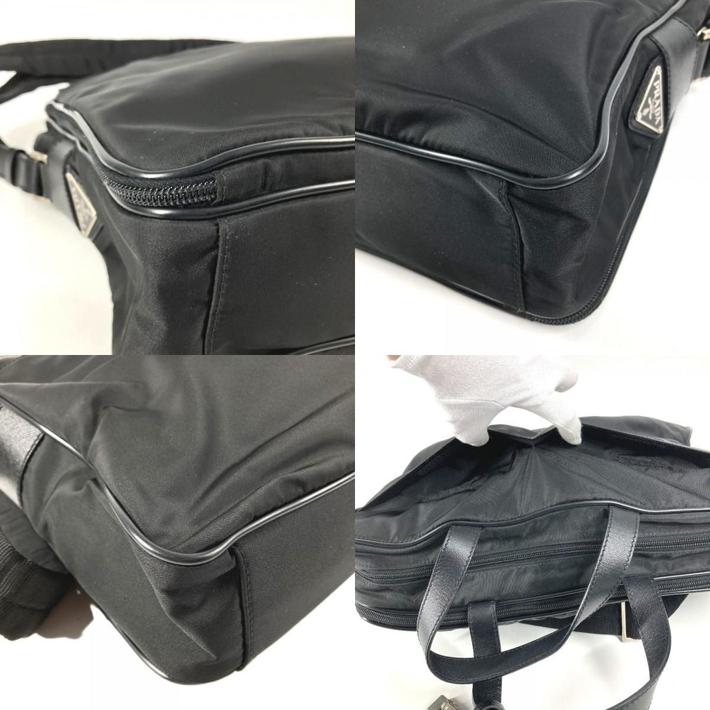 Prada Business Bag Triangle Logo Leather Nylon Black — view 7