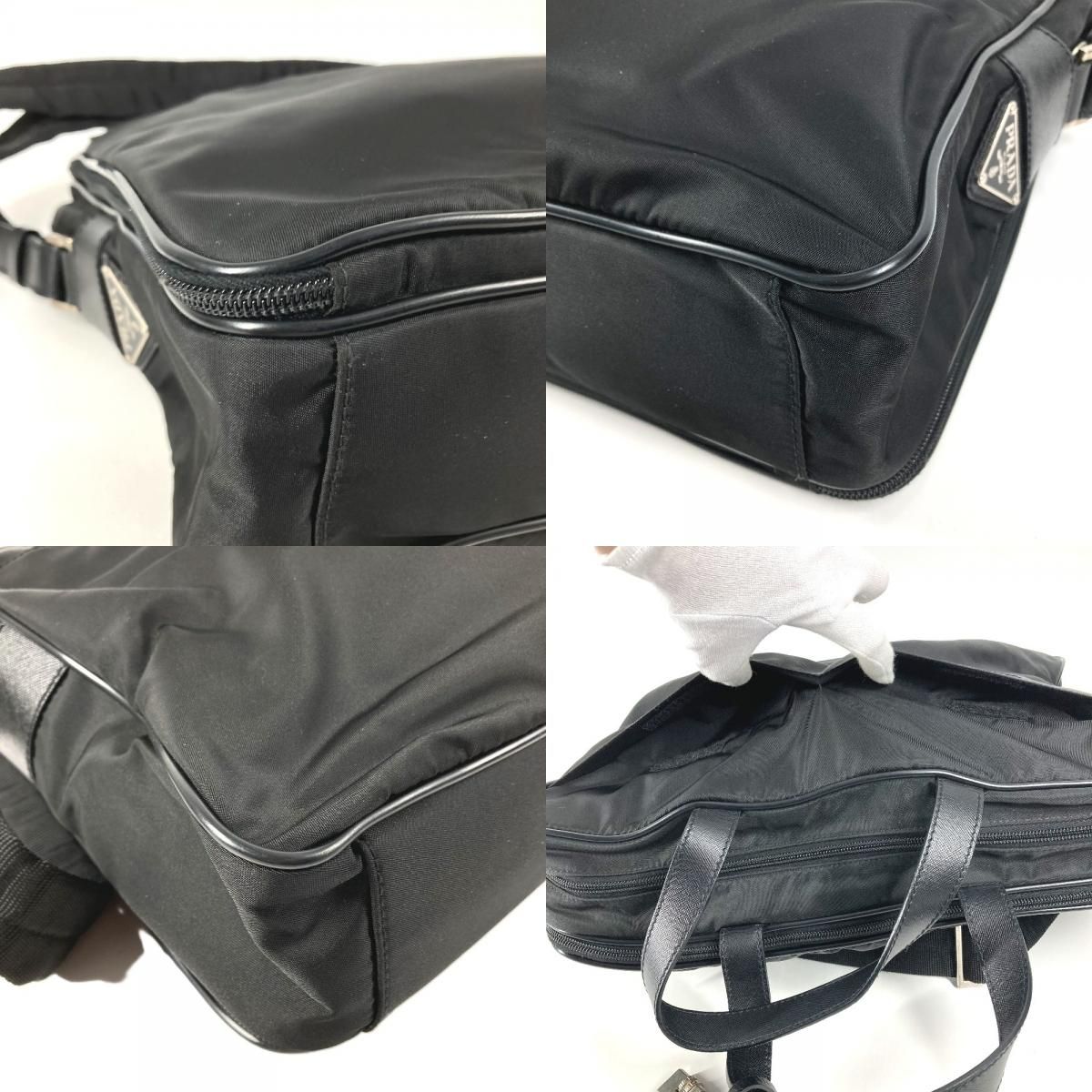 Prada Business Bag Triangle Logo Leather Nylon Black — view 7
