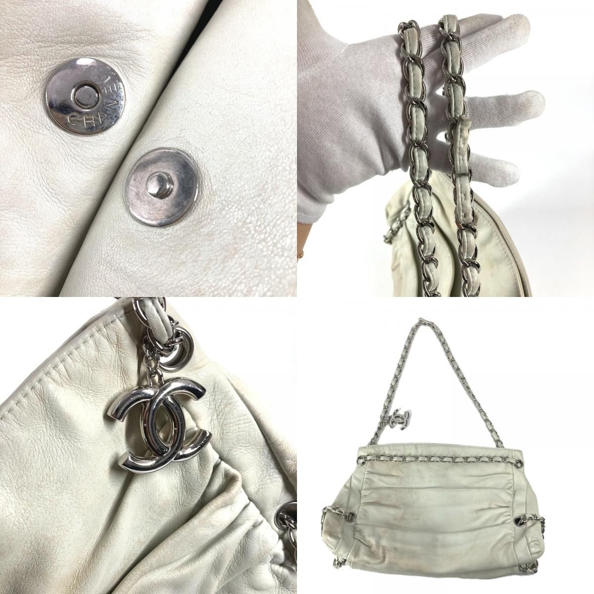 Chanel Shoulder Bag CC Logo Charm Leather White — view 9
