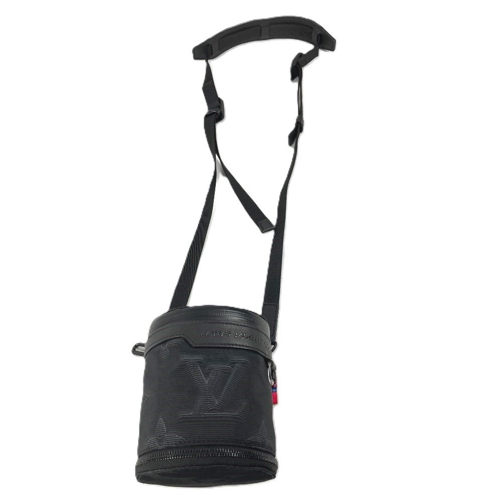 Louis Vuitton Shoulder Bag Expansion Double Polochon Leather Nylon Black — view 6