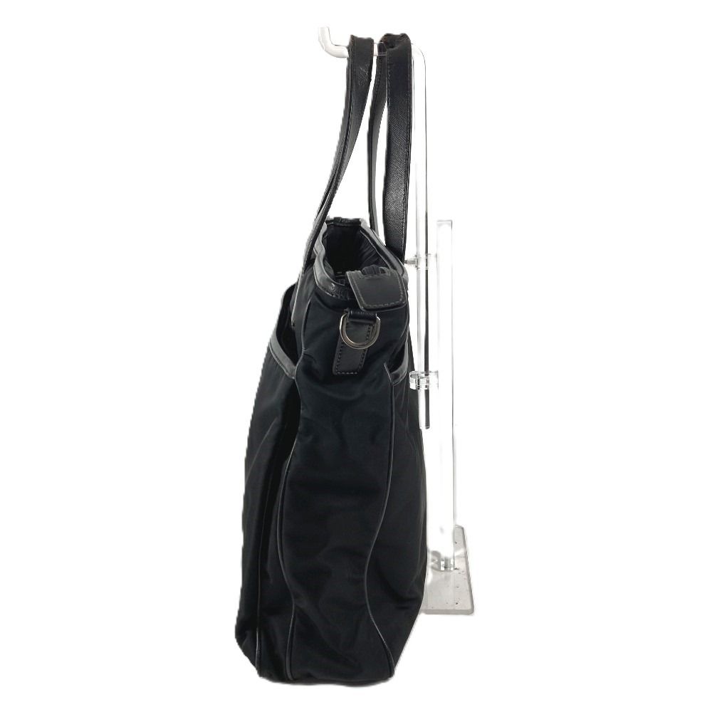 Prada Shoulder Bag Triangle Logo Leather Nylon Black — view 2