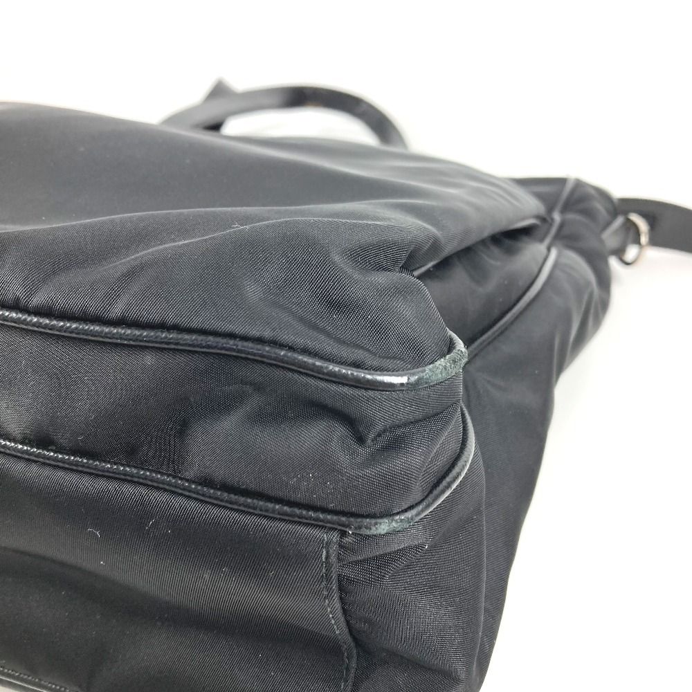 Prada Shoulder Bag Triangle Logo Leather Nylon Black — view 5