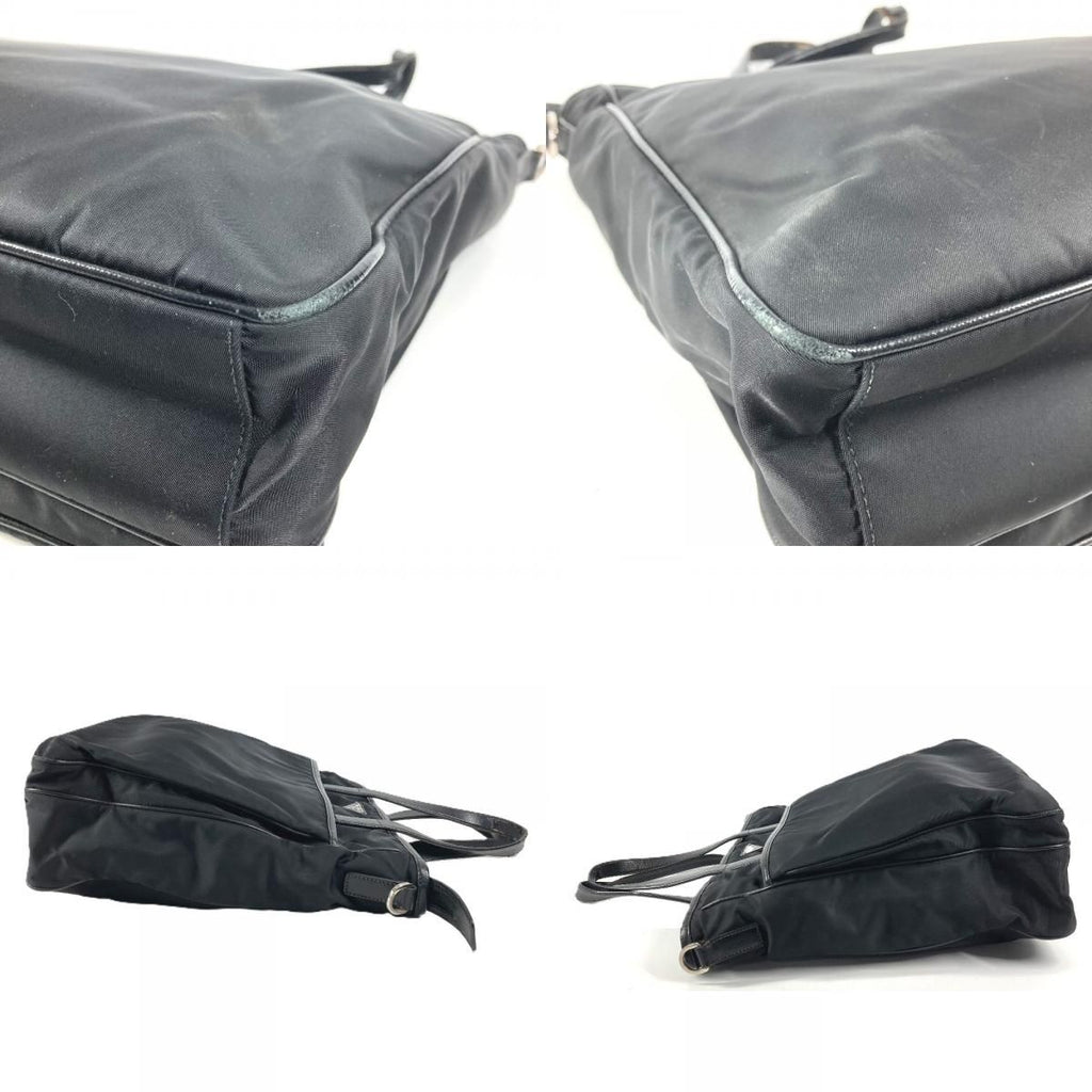 Prada Shoulder Bag Triangle Logo Leather Nylon Black — view 7
