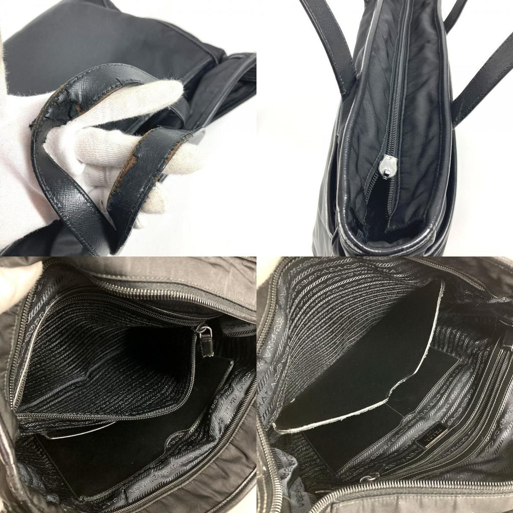 Prada Shoulder Bag Triangle Logo Leather Nylon Black — view 8