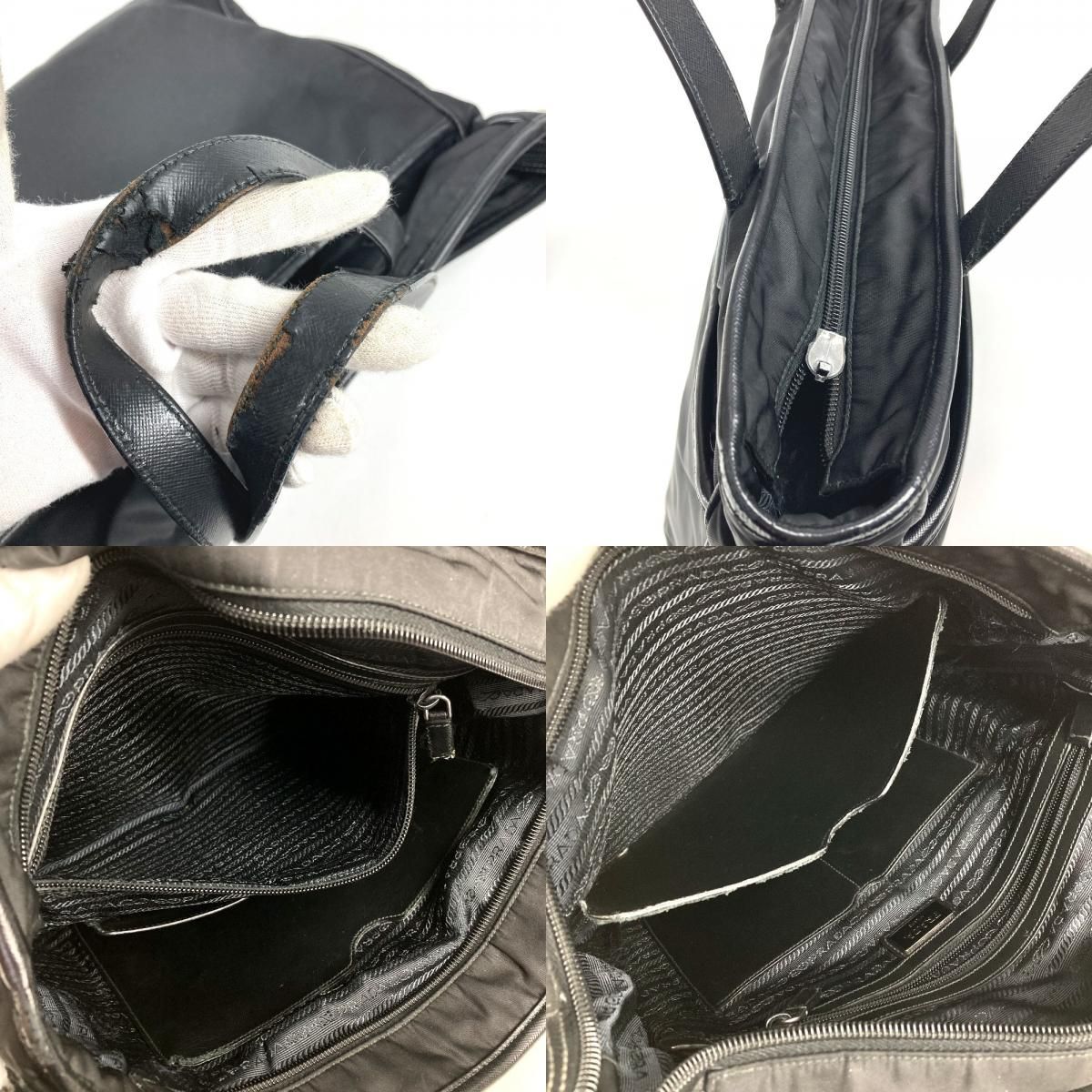 Prada Shoulder Bag Triangle Logo Leather Nylon Black — view 8