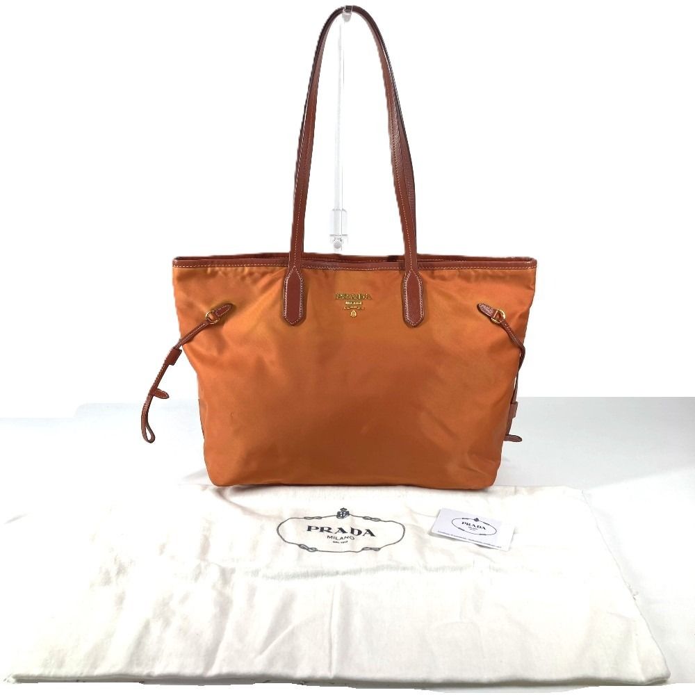 Prada Shoulder Bag Triangle Logo Leather Nylon Orange — view 3