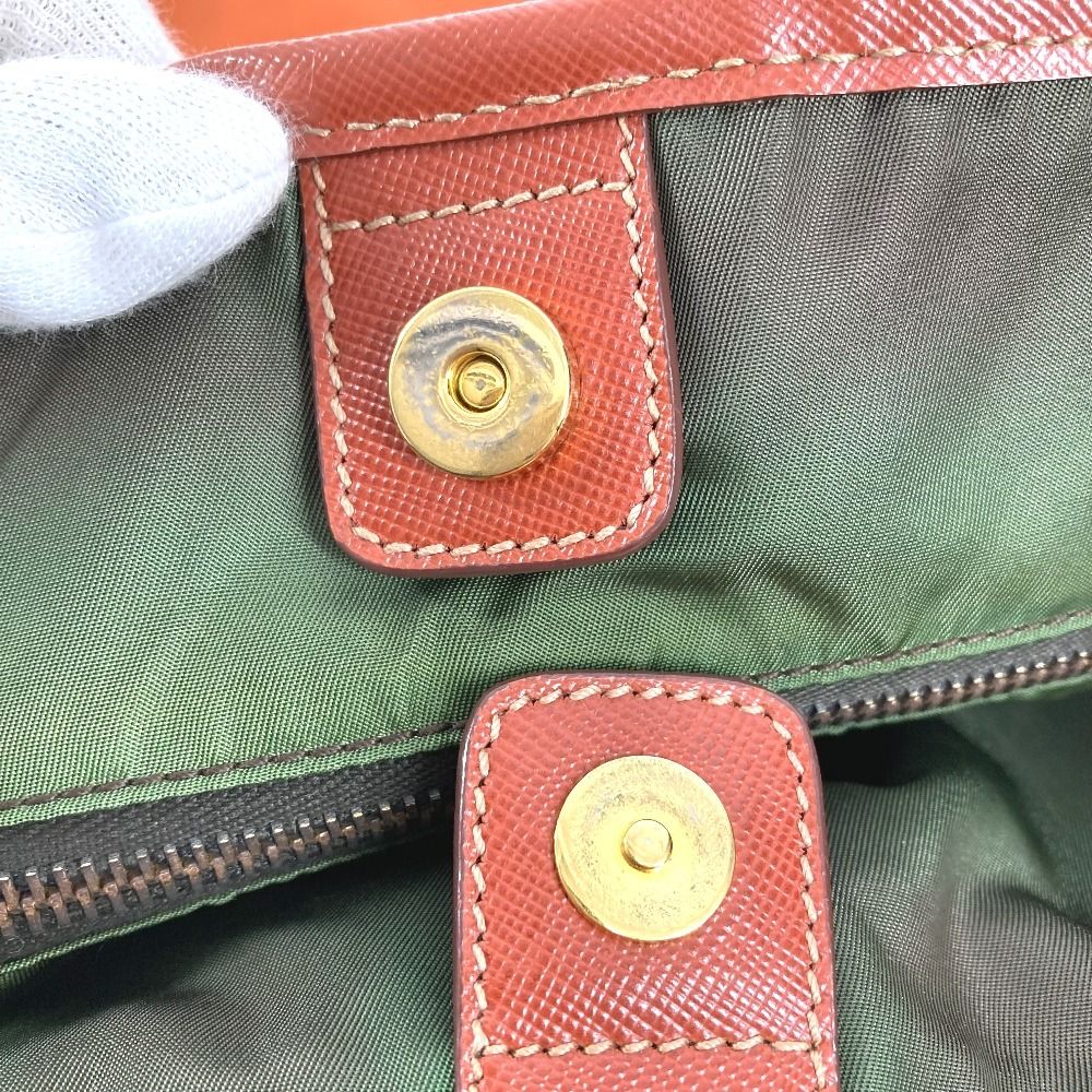 Prada Shoulder Bag Triangle Logo Leather Nylon Orange — view 6