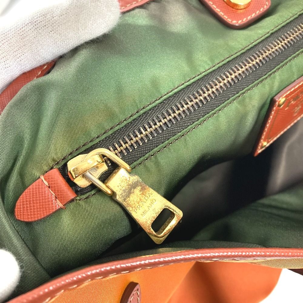 Prada Shoulder Bag Triangle Logo Leather Nylon Orange — view 5