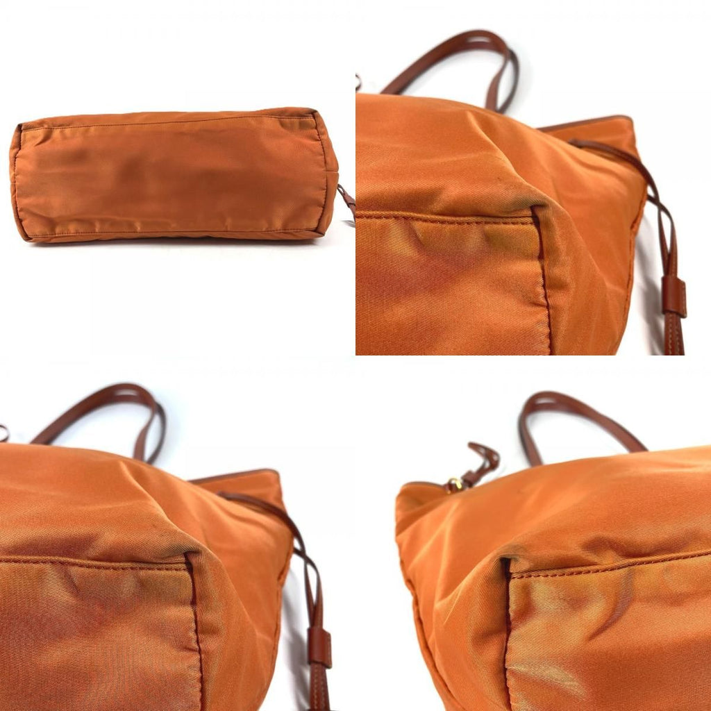 Prada Shoulder Bag Triangle Logo Leather Nylon Orange — view 7