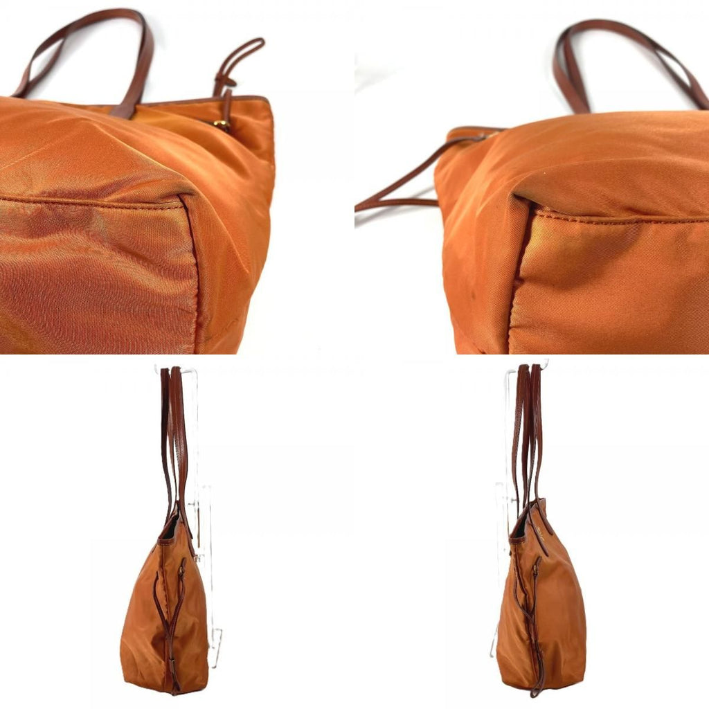 Prada Shoulder Bag Triangle Logo Leather Nylon Orange — view 8