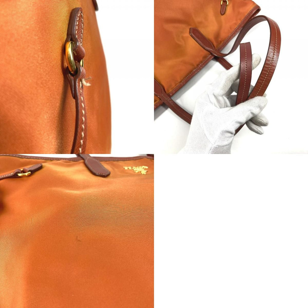 Prada Shoulder Bag Triangle Logo Leather Nylon Orange — view 9