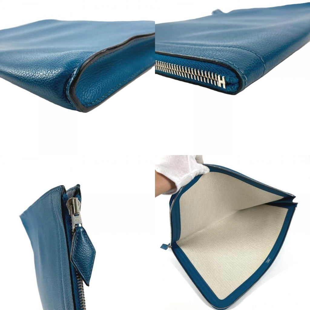 Hermes Clutch Zip Computer Ever Color Blue Degaris — view 7
