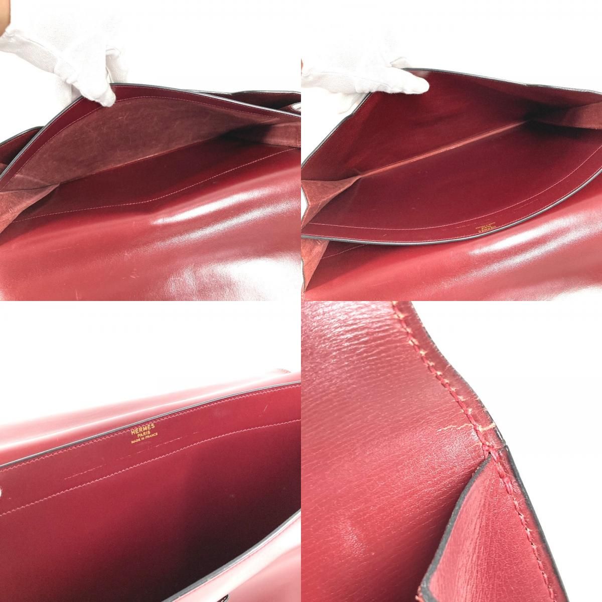 Hermes Clutch Leather Wine Red — view 9
