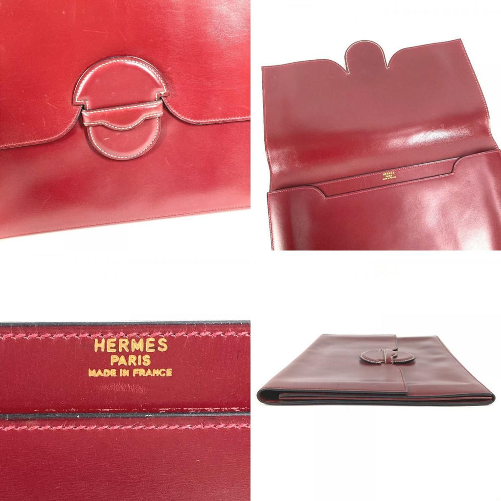 Hermes Clutch Leather Wine Red — view 8