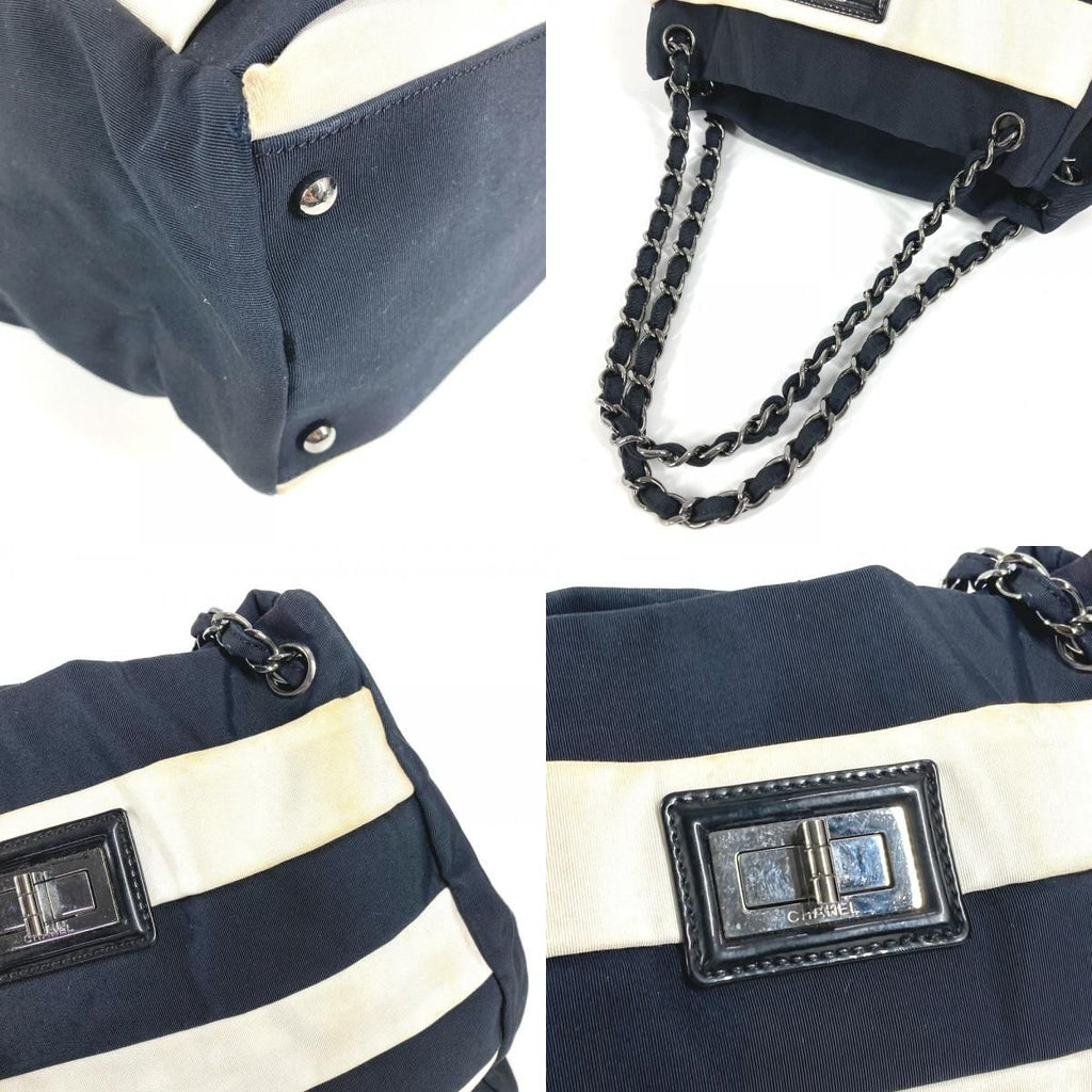 Chanel Shoulder Bag Border Nylon Canvas Black — view 7