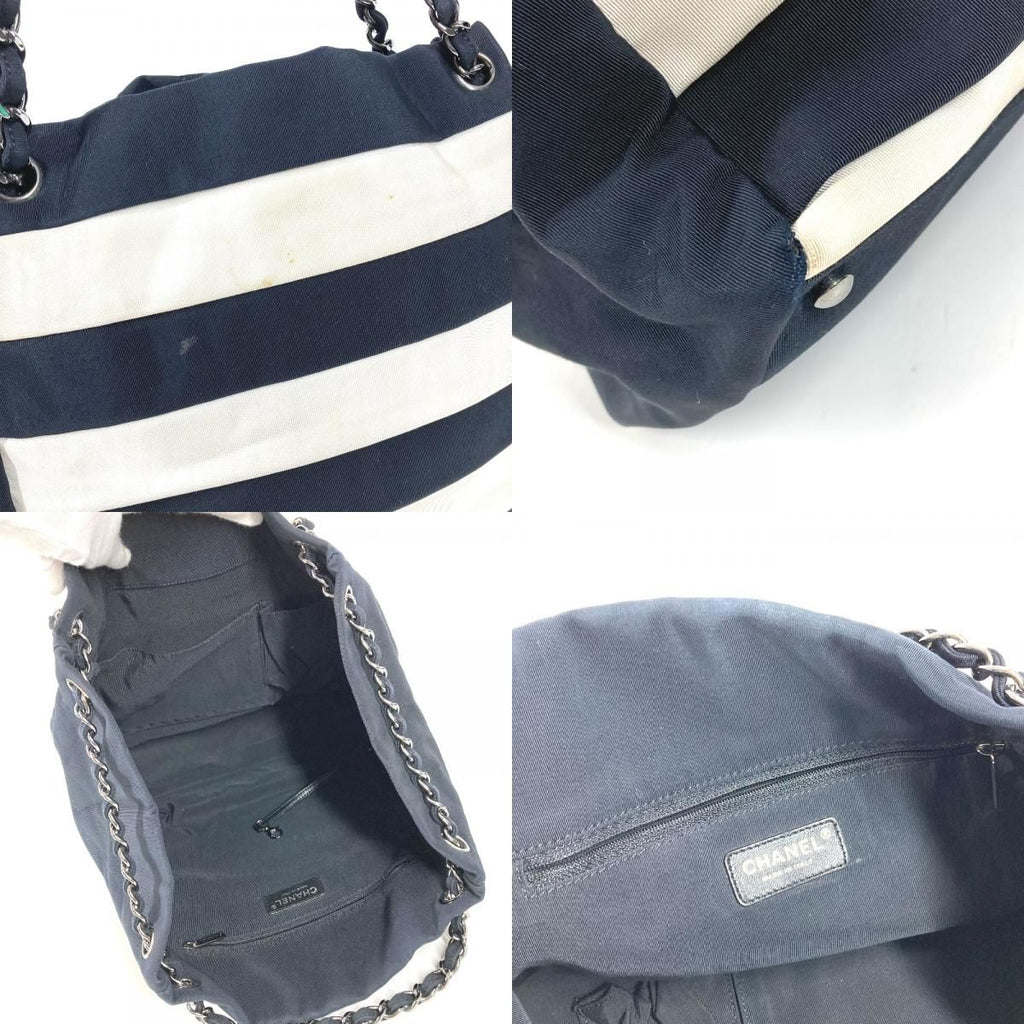 Chanel Shoulder Bag Border Nylon Canvas Black — view 8
