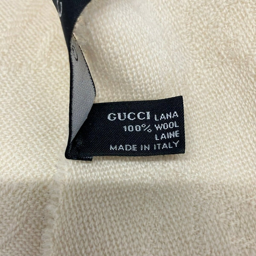 Gucci Scarf Ivory Fringe GG Pattern Wool — view 3