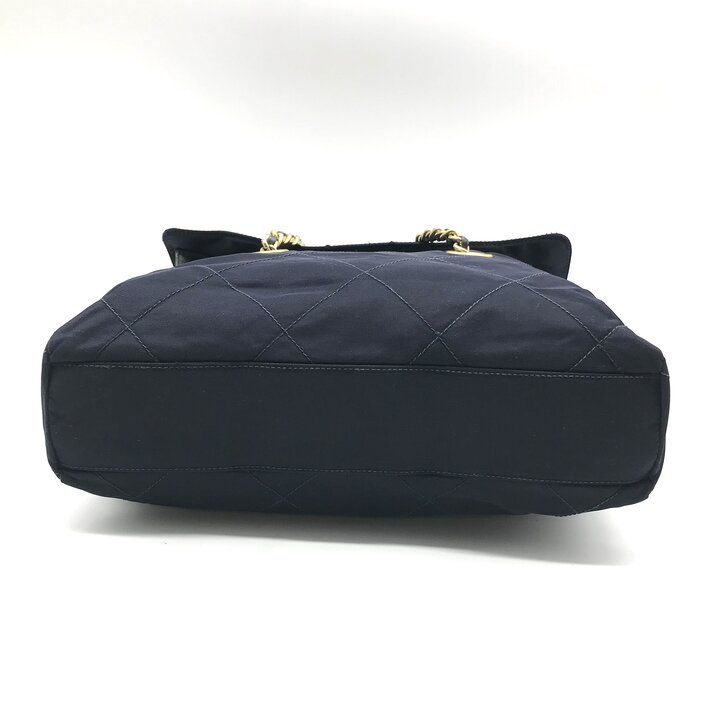 Prada Nylon Tessuto Triangle Logo Quilted Chain Tote Navy — view 3