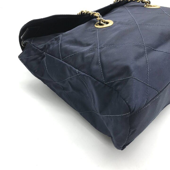 Prada Nylon Tessuto Triangle Logo Quilted Chain Tote Navy — view 4
