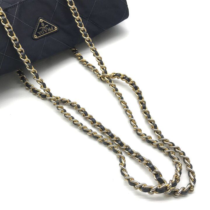 Prada Nylon Tessuto Triangle Logo Quilted Chain Tote Navy — view 6