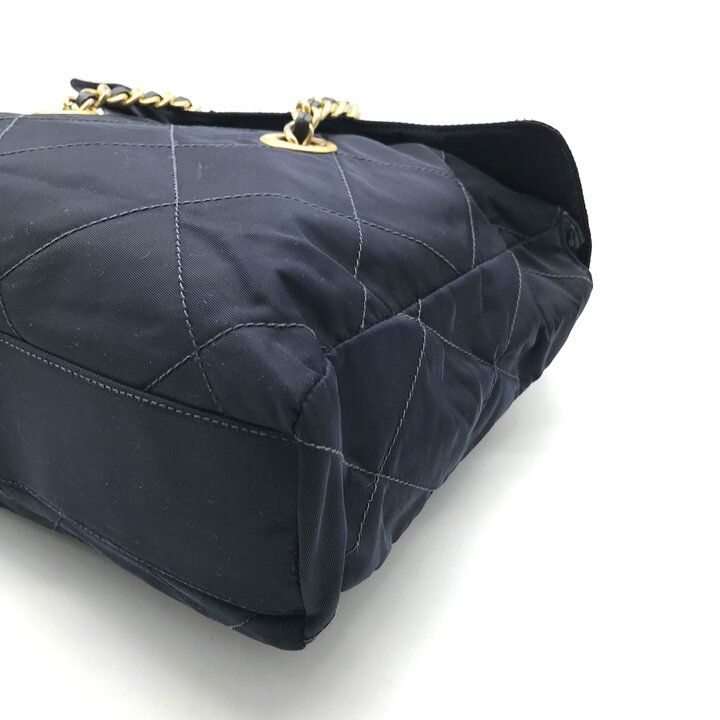 Prada Nylon Tessuto Triangle Logo Quilted Chain Tote Navy — view 5