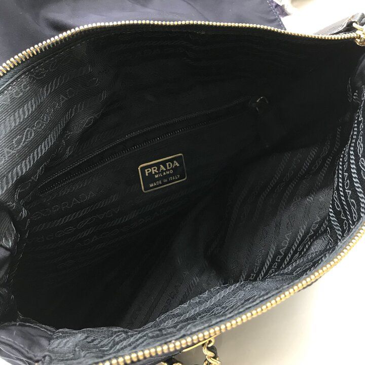 Prada Nylon Tessuto Triangle Logo Quilted Chain Tote Navy — view 9