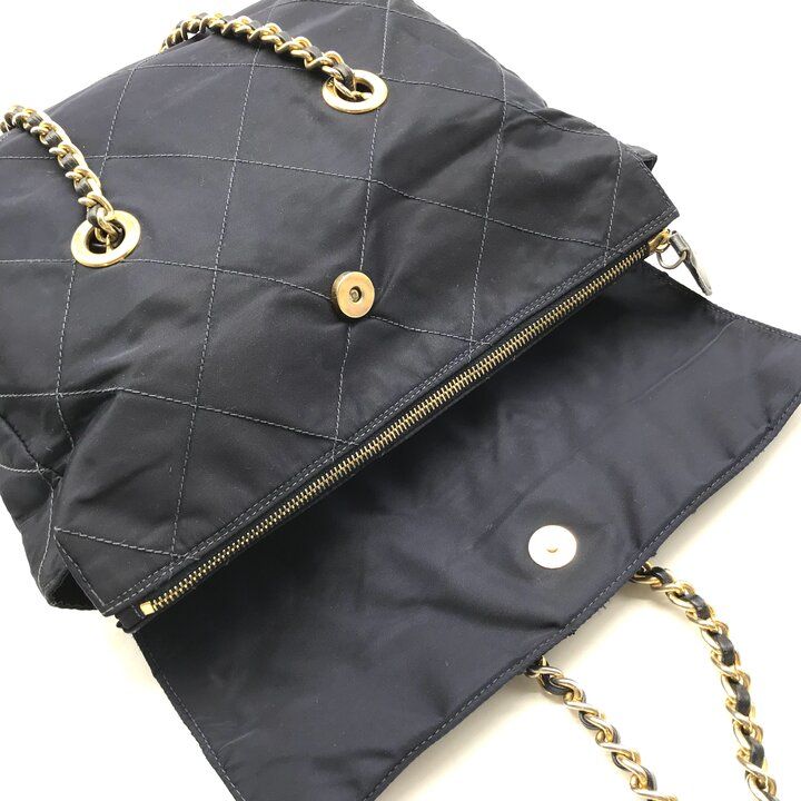 Prada Nylon Tessuto Triangle Logo Quilted Chain Tote Navy — view 7
