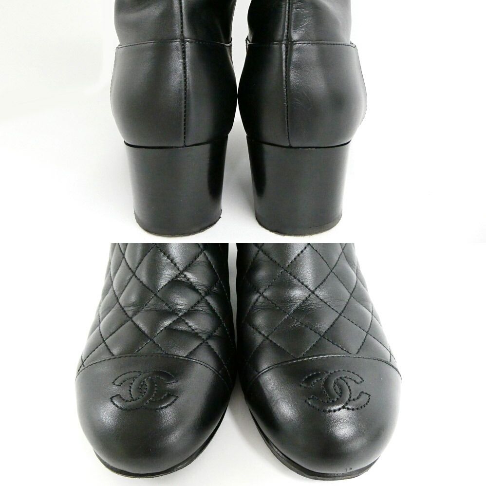 Chanel Chain Long Boots 38.5 Black Gold Quilted Shoes — view 7