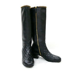 Chanel Chain Long Boots 38.5 Black Gold Quilted Shoes — view 3