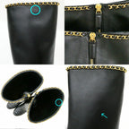 Chanel Chain Long Boots 38.5 Black Gold Quilted Shoes — view 9