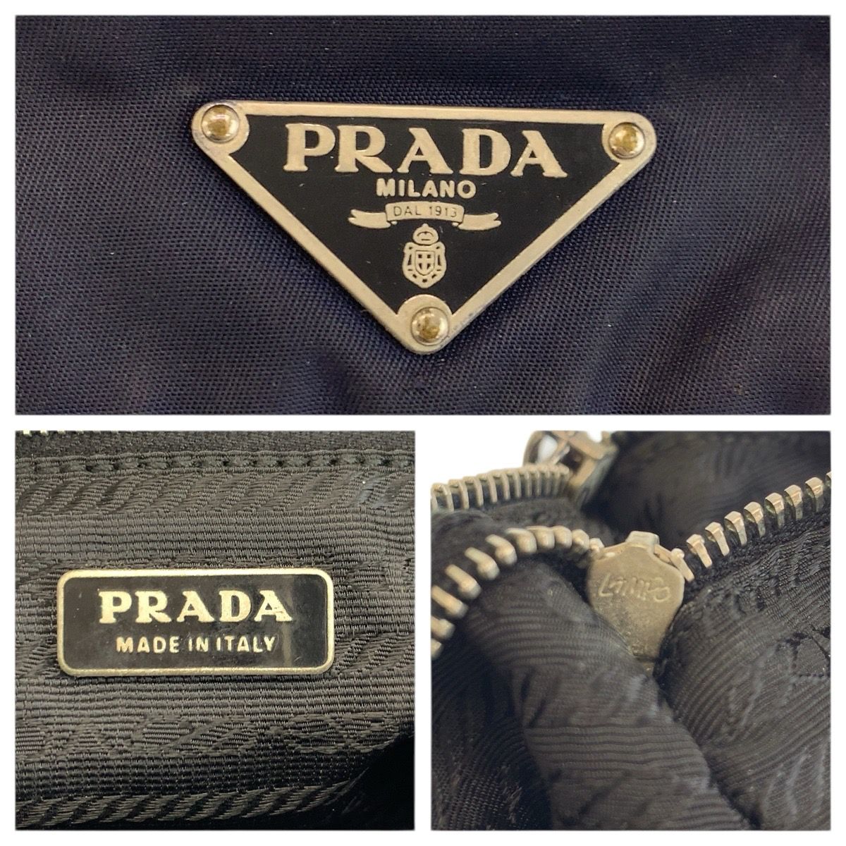 Prada Tessuto Black Silver Nylon Leather Handbag Pouch — view 4