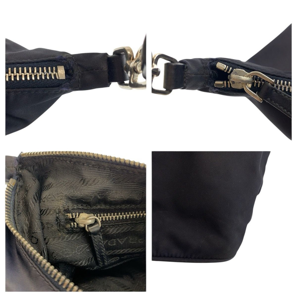 Prada Tessuto Black Silver Nylon Leather Handbag Pouch — view 5