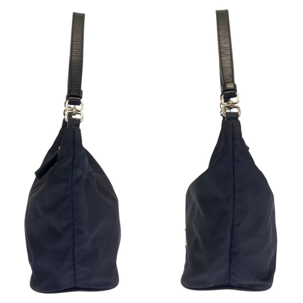 Prada Tessuto Black Silver Nylon Leather Handbag Pouch — view 8