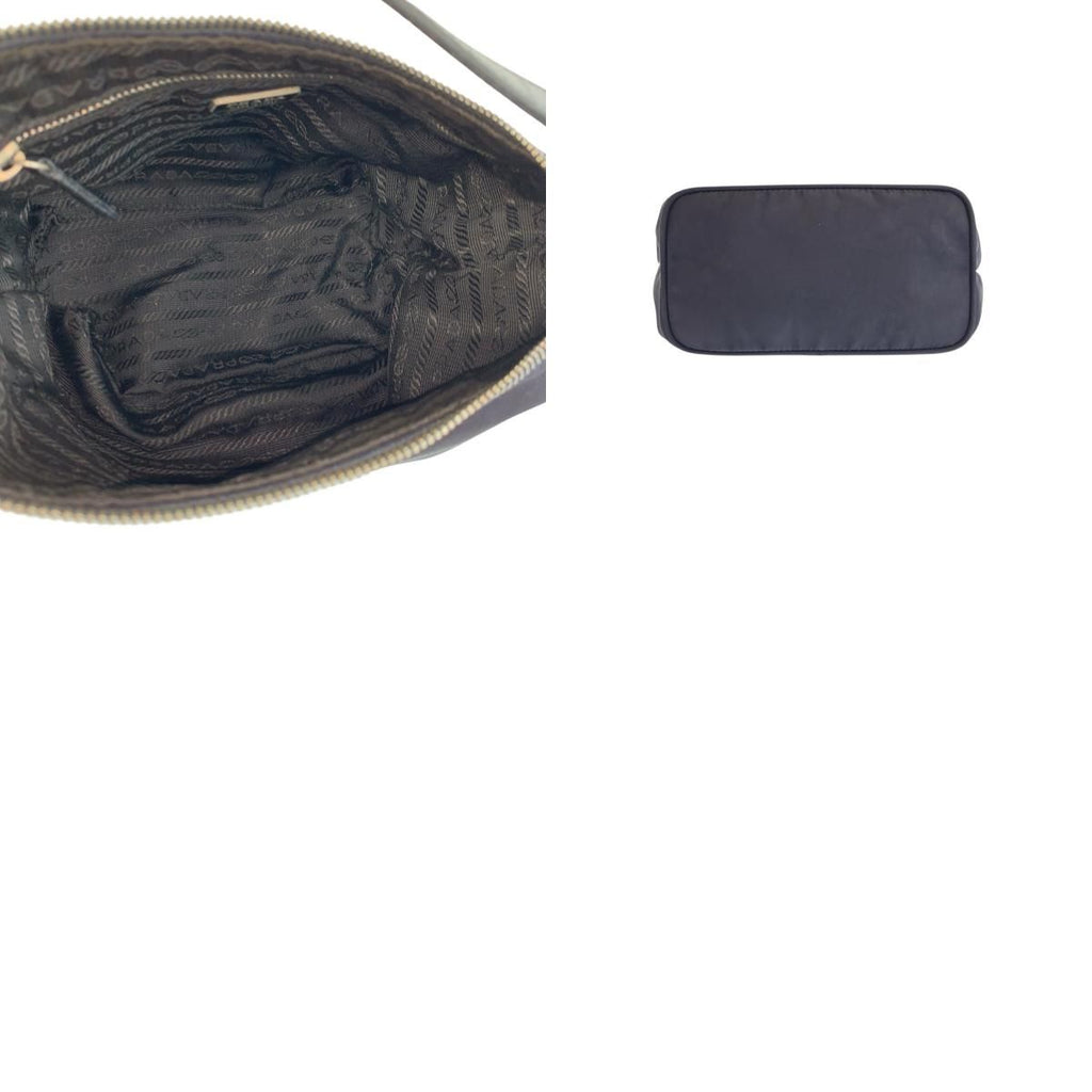 Prada Tessuto Black Silver Nylon Leather Handbag Pouch — view 9