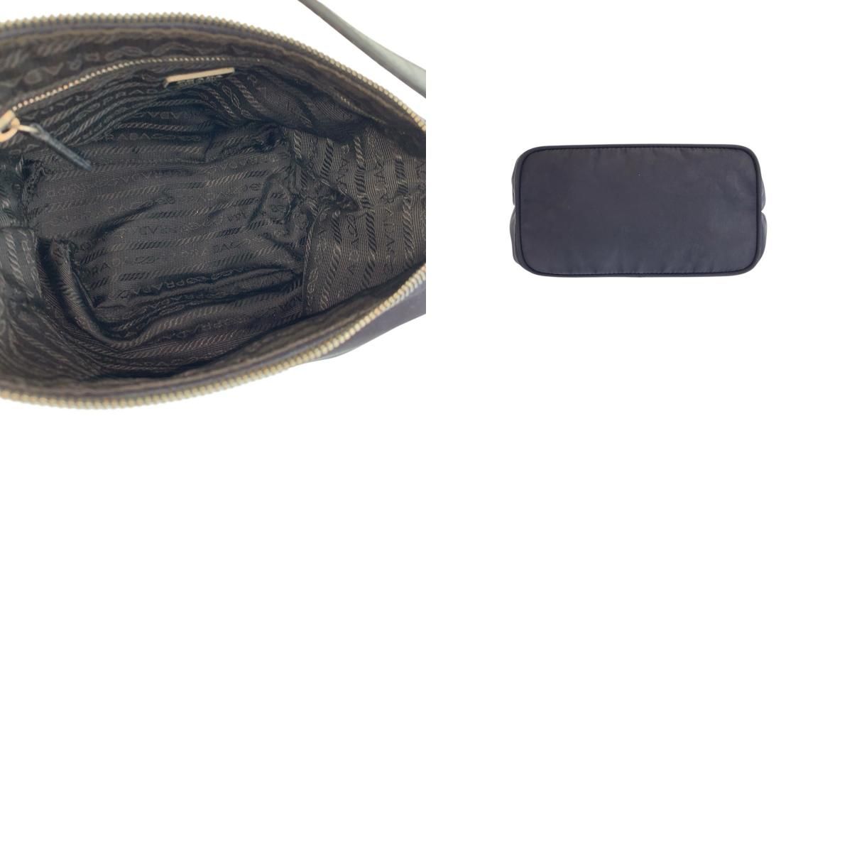 Prada Tessuto Black Silver Nylon Leather Handbag Pouch — view 9