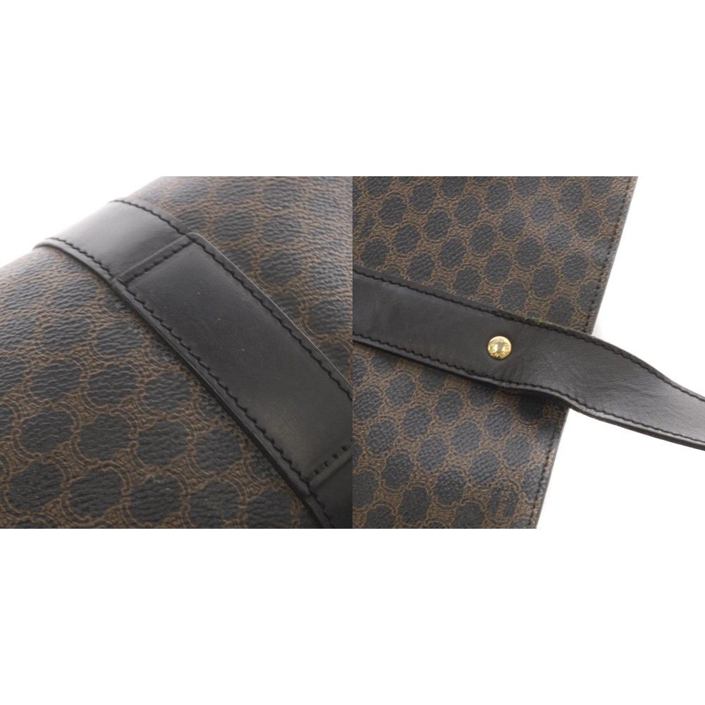 Celine Macadam Pattern Tote Shoulder Bag Leather Brown Black — view 8