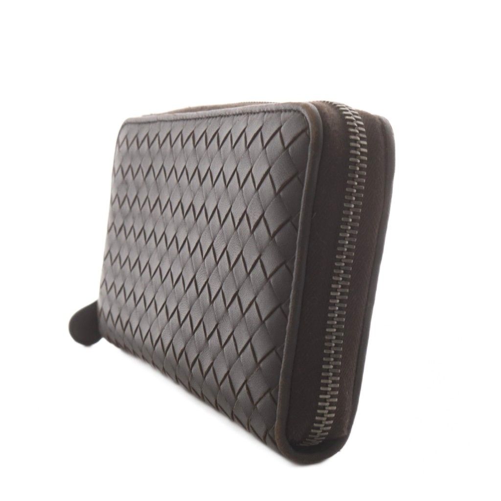 Bottega Veneta Intrecciato Wallet Zip Around Coin Purse Leather Brown — view 4